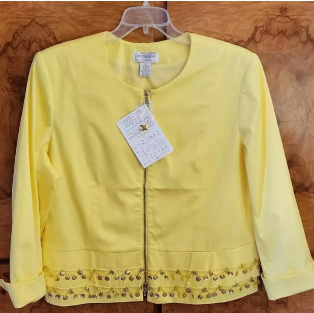 NWT VICTOR COSTA STRETCH YELLOW FULL ZIP JACKET~ SZ XS